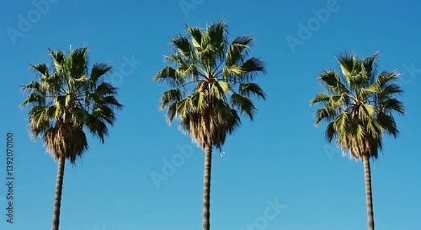 Fototapeta Three Palms, Azure Sky AI Generated