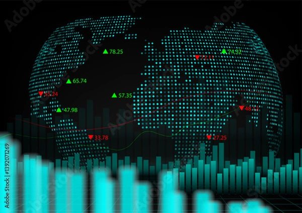 Fototapeta Stock market or forex trading graph and candlestick chart suitable for financial investment concept. Economy trends background for business idea and abstract finance background. Vector illustration.