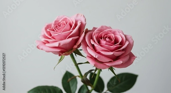 Fototapeta Pink Rose Duet: A Delicate Bloom AI Generated