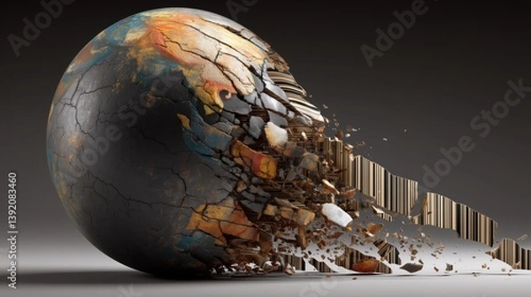 Fototapeta Deteriorating globe symbolizing environmental degradation. reciprocal tariffs import tax economic impact