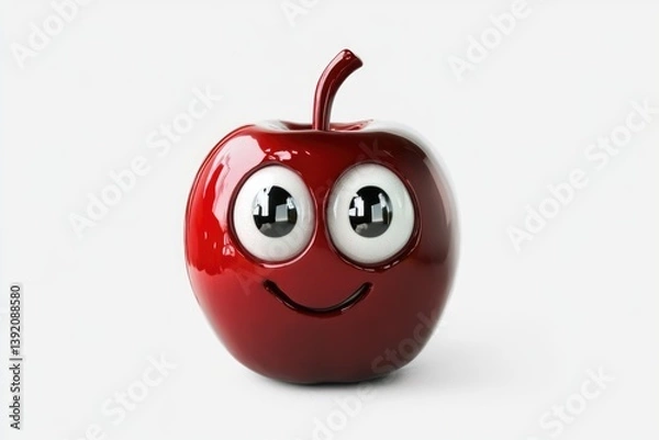 Obraz A cheerful, glossy red apple with big, expressive eyes and a happy smile.