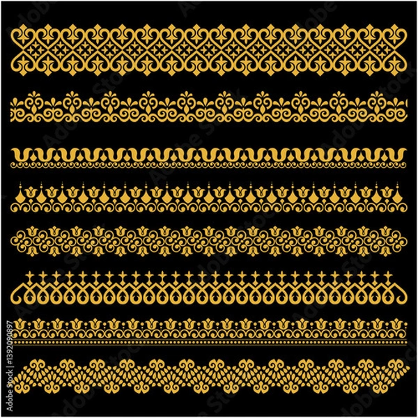 Fototapeta An original vintage-style design featuring an ornate heraldic crest with calligraphic details and a floral filigree pattern used as a horizontal divider