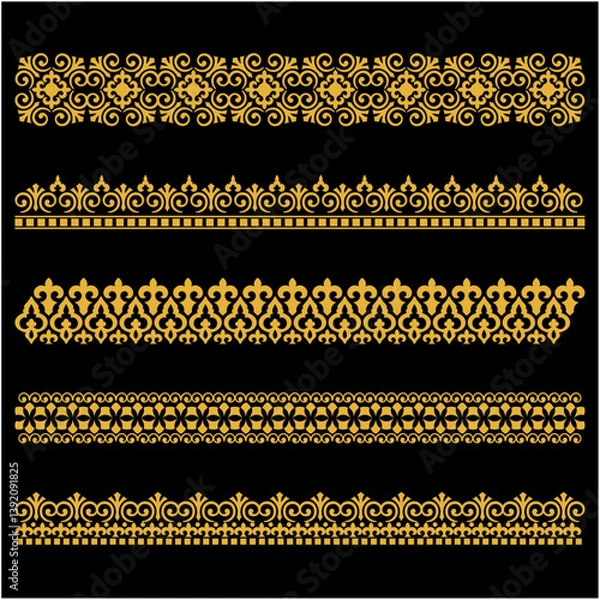 Fototapeta An original vintage-style design featuring an ornate heraldic crest with calligraphic details and a floral filigree pattern used as a horizontal divider
