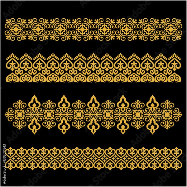 Fototapeta An original vintage-style design featuring an ornate heraldic crest with calligraphic details and a floral filigree pattern used as a horizontal divider