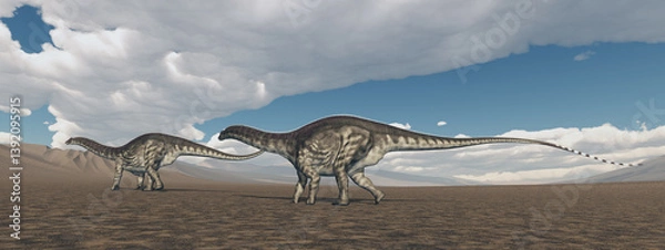 Fototapeta Dinosaurier Apatosaurus in einer Wüstenlandschaft