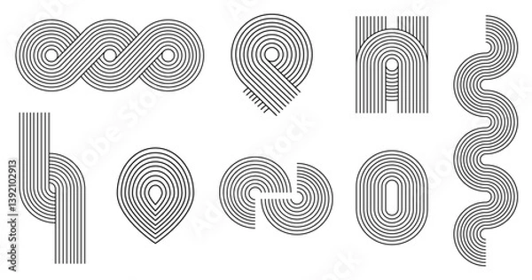 Obraz Boho zen arch set. Minimal boho arch. Simple line rainbows. Vector abstract shape, outline arc. Modern trendy decorative element rainbow arc collection. Contemporary nursery bohemian illustrations. 