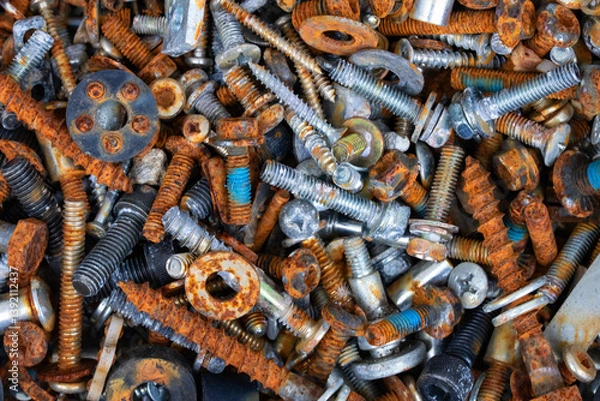 Fototapeta たくさんの錆びたネジやボルト