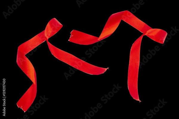 Fototapeta Delicate Red Wavy Ribbon Isolated on a black Background. 