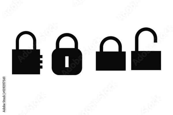 Obraz Various padlock icons in different styles on white background.