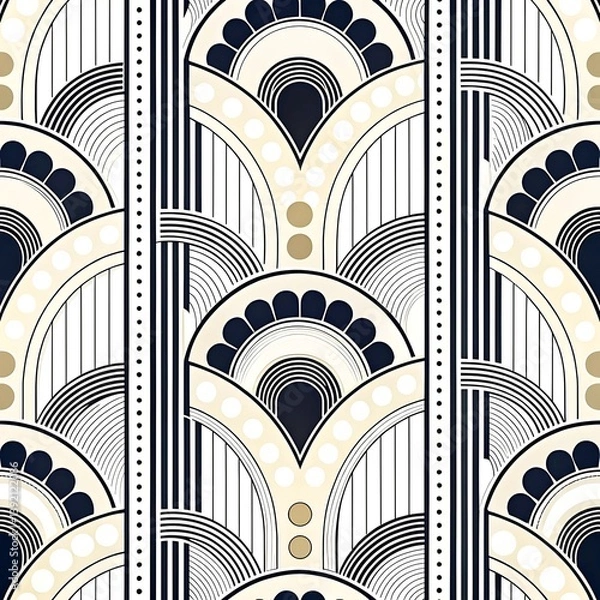 Fototapeta Elegant Art Deco Geometric Pattern Seamless Design Background Gold Retro Print Style Black White    