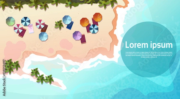 Fototapeta Summer Beach Vacation Set Sand Tropical Holiday Banner Flat Vector Illustration