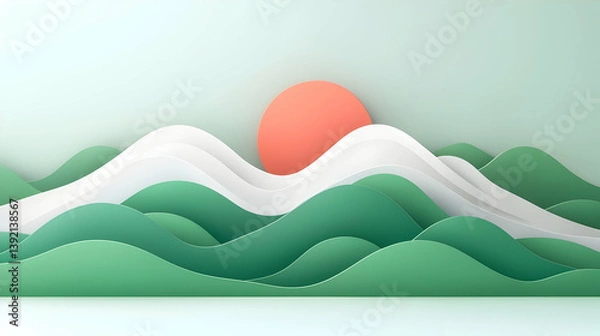 Fototapeta Layered Paper Art Mountain Landscape at Sunset