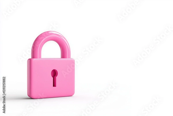 Fototapeta digital lock icon, cyber security symbol, holographic effect, metallic and pink, isolated on white background	

