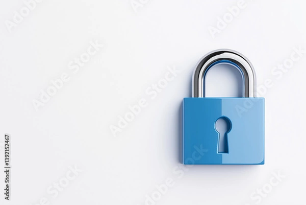 Fototapeta digital lock icon, cyber security symbol, holographic effect, metallic and blue, isolated on white background	
