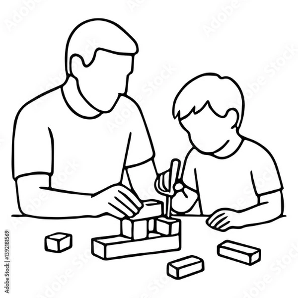 Fototapeta Father & Child Building Outline - Father's Day Project Art