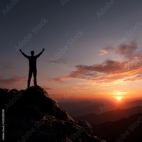 Obraz man on top of the mountain reaching his objective	