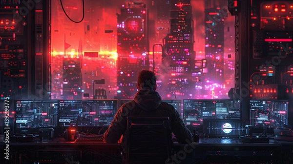 Fototapeta A masterful hacker manipulating the digital landscape with skill and precision on a sleek and dynamic laptop