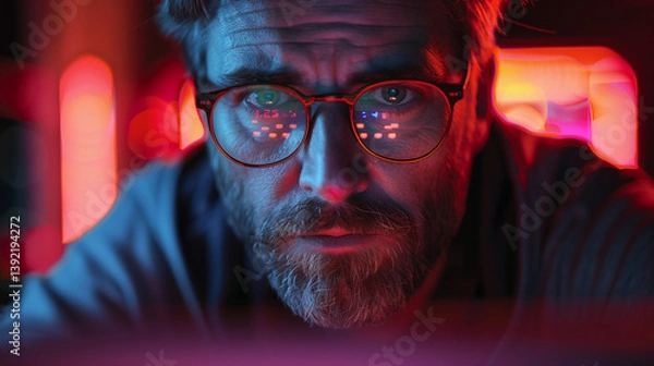 Fototapeta A masterful hacker manipulating the digital landscape with skill and precision on a sleek and dynamic laptop
