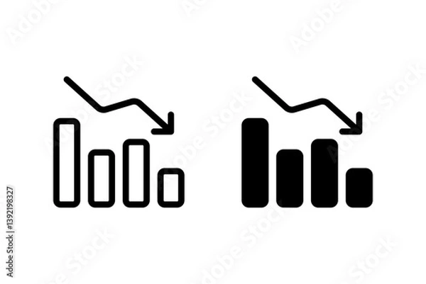 Obraz bar chart with downward arrow icon set. representing financial loss, business decline, and economic recession. Ideal for websites, apps, and presentations about finance, business, and statistics