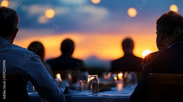 Obraz Sunset Dinner Silhouetted Business Meeting with Luxury.