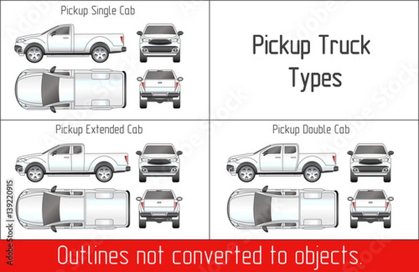 Obraz TRUCK pickup types template drawing vector outlines not converted to objects