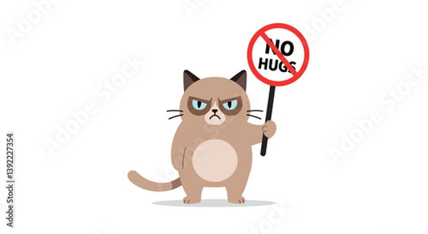 Obraz Cat holding sign with no hugs message in flat vector art style