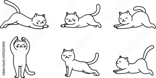 Obraz Cat stretching and playing in minimal flat vector art illustration