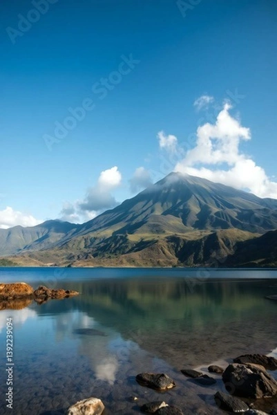 Obraz A tight close-up shot illustrating the clear Ranu Kumbolo lake
