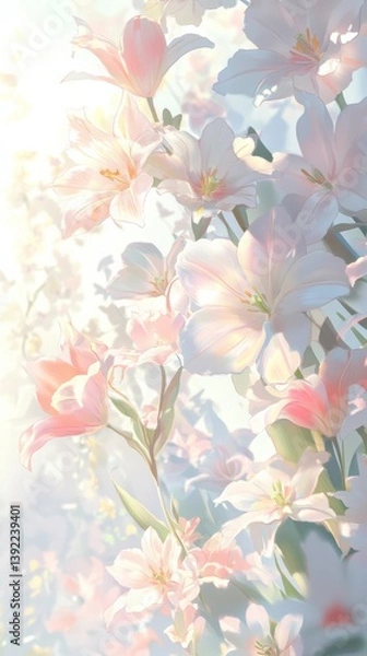 Fototapeta Delicate Lilies in Soft Focus with Ethereal Light Background