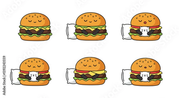 Fototapeta Cute hamburger character transformation in flat and colorful vector illustration