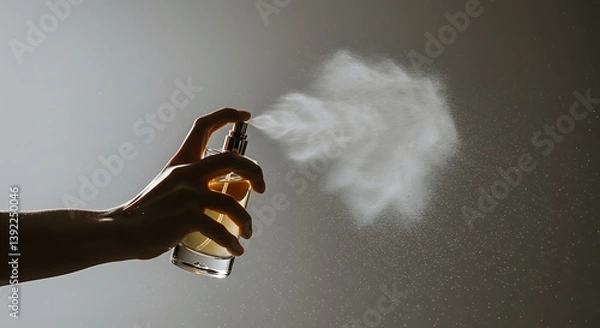 Obraz Spraying Perfume From a Glass Bottle Held in Hand
