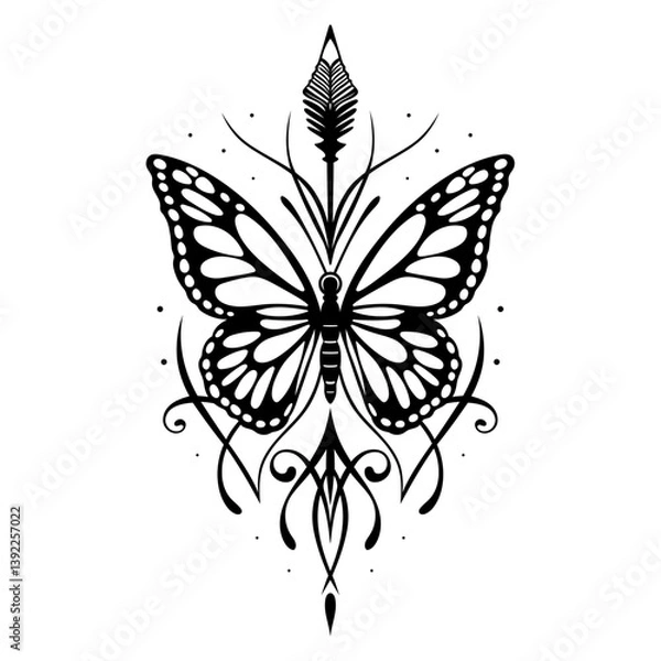 Fototapeta Schmetterling Pfeil. Filigranes Vektor Design mit Insekten im Fineline Tattoo Style.