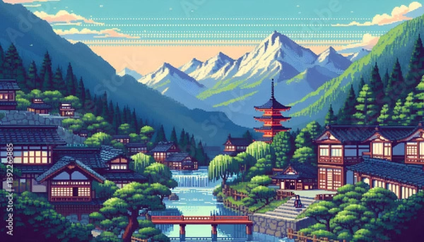 Fototapeta japanese pixel tree in the park