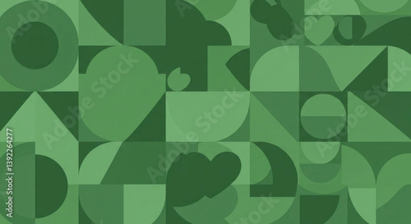 Fototapeta  Geometric Green Harmony: Modern Abstract Pattern, Circles, Triangles, & Squares for Design & Backgrounds