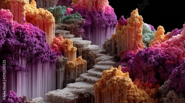 Fototapeta Digital Waterfall with Cascading Colors in an Infinite Landscape of Fantasy and Imagination
