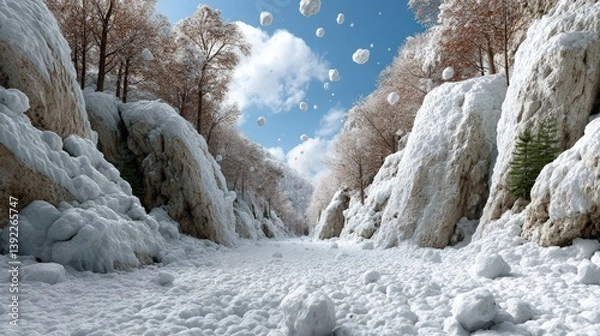 Fototapeta Dreamlike Scene of Frozen Waterfall in a Serene Natural Landscape with Suspended Time Effects