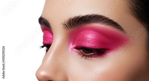 Fototapeta Woman Eye with Bold Pink Eyeshadow and Defined Eyebrows Close-up