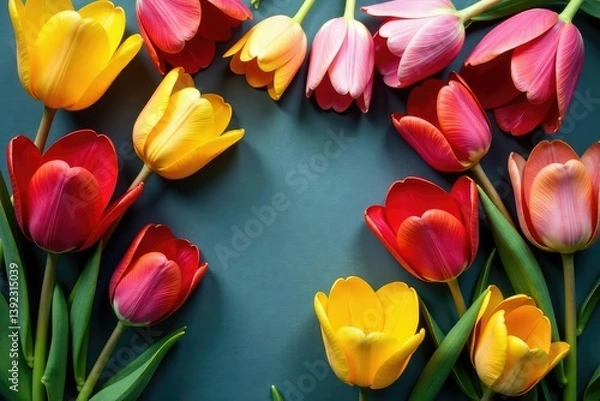 Obraz Bold tulip-inspired blooms arranged in a square lattice , geometric, design, vector