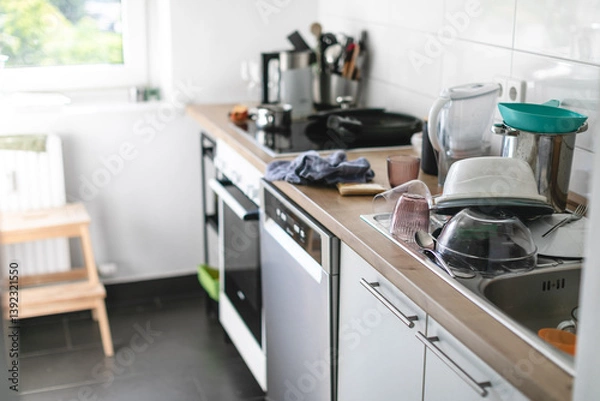 Obraz Authentic kitchen with real-life dish mess