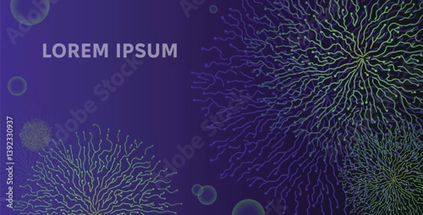 Fototapeta Mycelium roots pattern. Scientific medical banner template with Mold fungi pattern. Mycelium fungus Macro. Vector illustration.