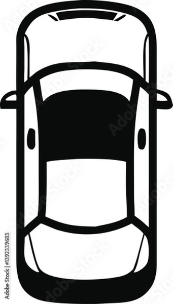 Fototapeta Vector illustration showing a top view of a compact 4-wheeler car, ideal for GPS maps, transport visuals, or city planning designs