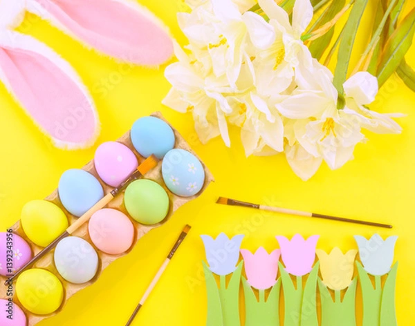 Fototapeta Easter eggs and bunny ears