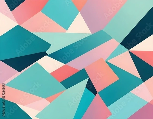 Fototapeta abstract geometric composition of pink and blue paper shapes