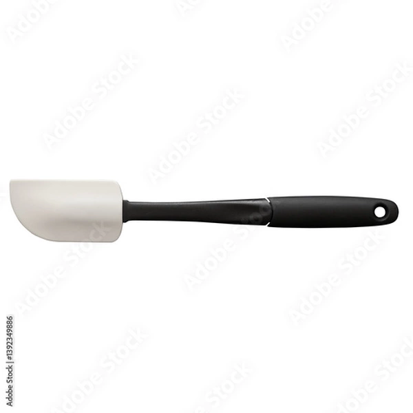 Obraz A kitchen spatula with a white silicone head and a black handle, designed for cooking and baking.