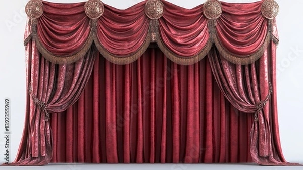 Obraz Theatrical curtain in red and gold shades theater performance ballroom dancing comedian performance high resolution illustration art AI