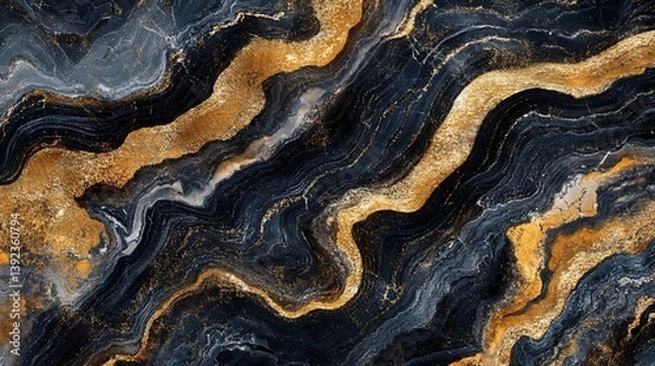 Fototapeta Luxurious dark marble texture with golden veins, elegant background concept