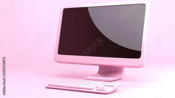 Fototapeta Pink Computer Desktop in Studio