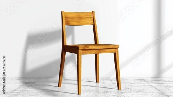 Fototapeta Simple Wooden Chair in Minimalist Bright Room Design