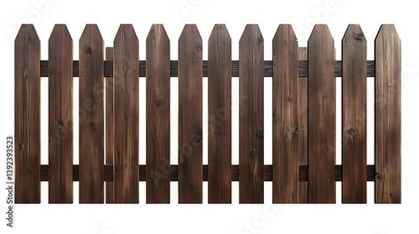 Fototapeta Rustic wooden fence with a rich brown finish featuring sharp peaks and a natural wood grain texture, ideal for outdoor settings and garden landscaping