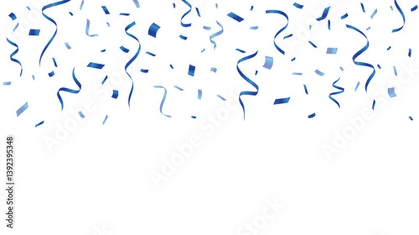 Fototapeta Blue confetti design. Festive celebration ribbon. Flying confetti decoration element. Vector illustration